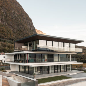 All-glass facade with sliding and French doors, Private house Caldaro