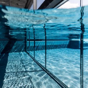 Underwater swimming pool door, Hotel Weinegg
